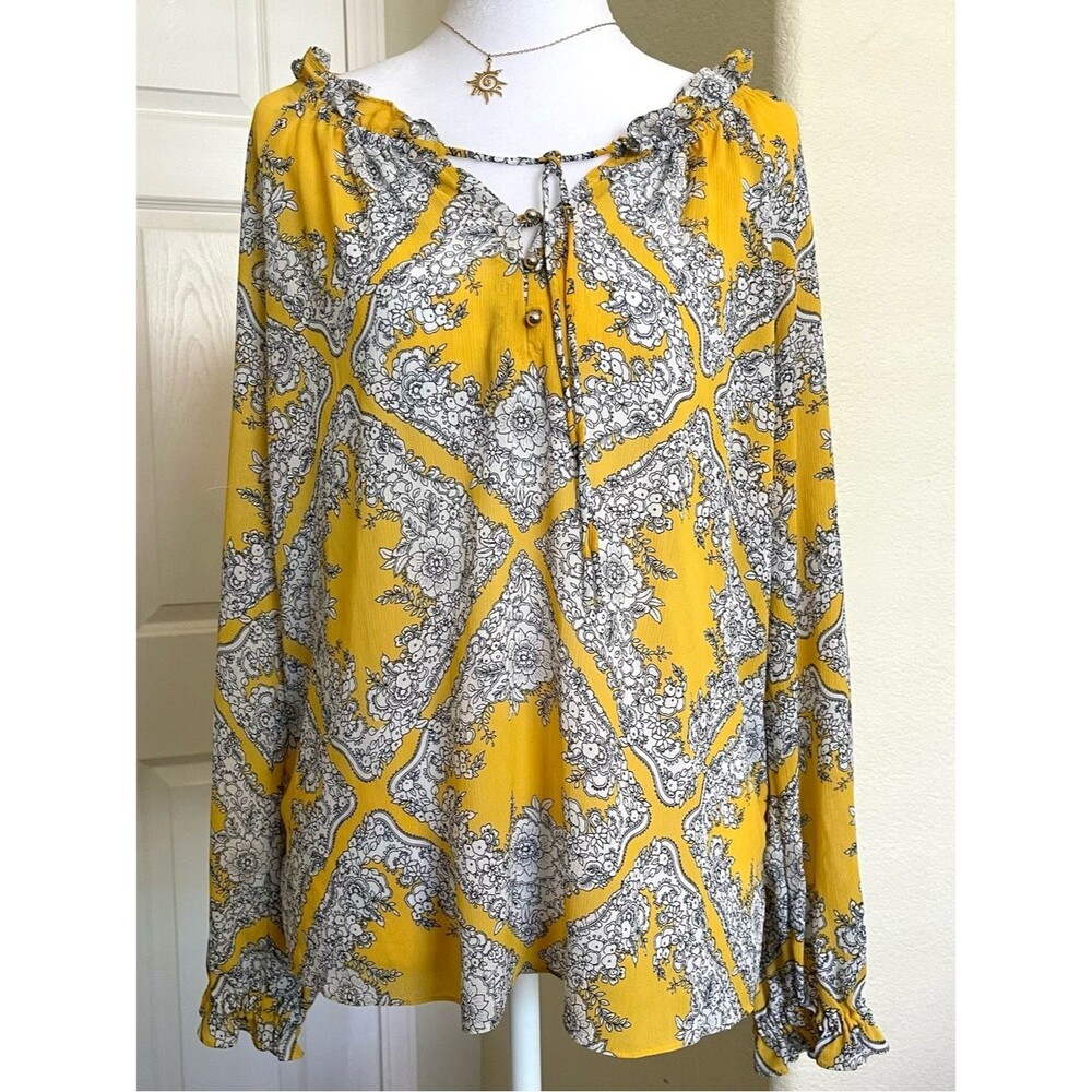 Tommy Hilfiger Yellow and White Floral Print Peasant Blouse